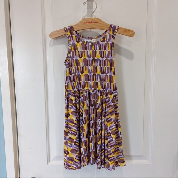 Dot Dot Smile sleeveless twirl dress purple yellow brown geometric tribal size 3 - Picture 2 of 5